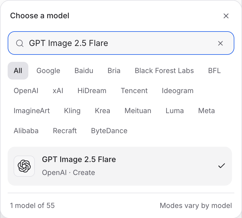 Mozify GPT Image 2.5 Flare: find the model in the picker