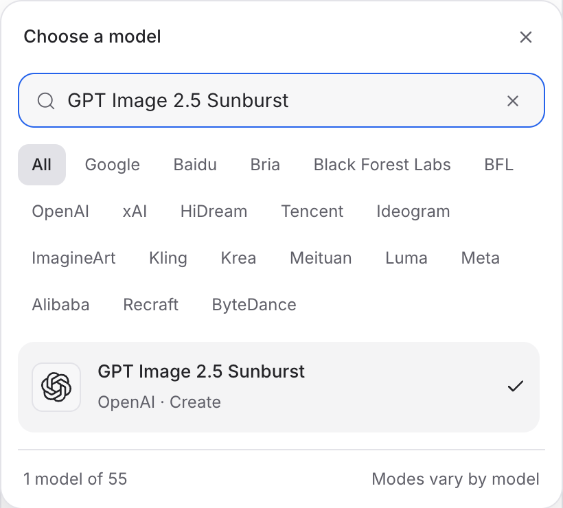 Mozify GPT Image 2.5 Sunburst: find the model in the picker