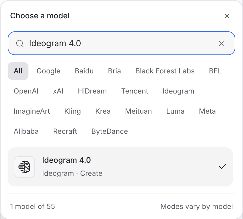 Mozify Ideogram 4.0: find the model in the picker