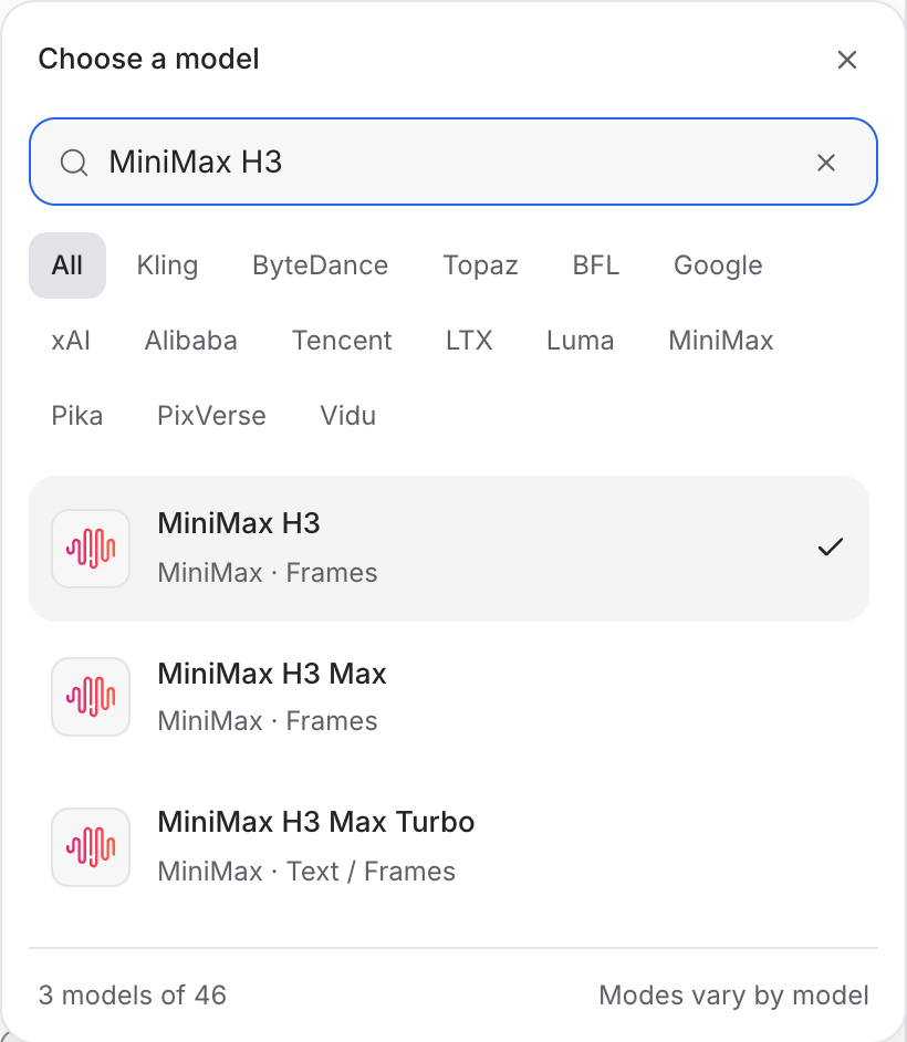 Mozify MiniMax H3: find the model in the picker