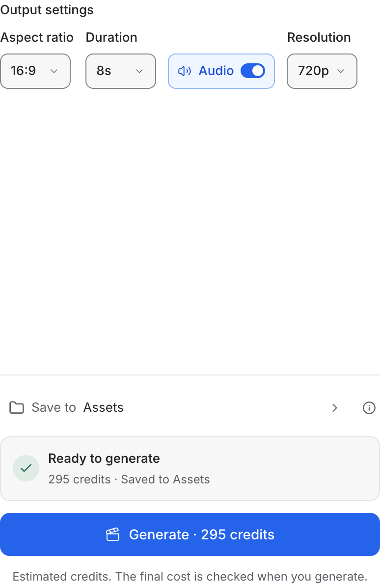 Mozify Veo 3.1: choose output settings