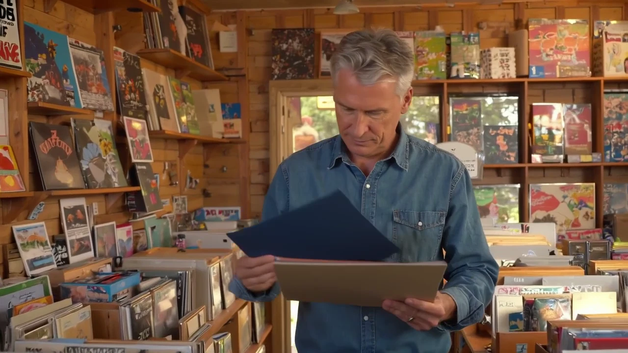 The first scene follows the owner selecting a plain blue sleeve before delivering the spoken line.