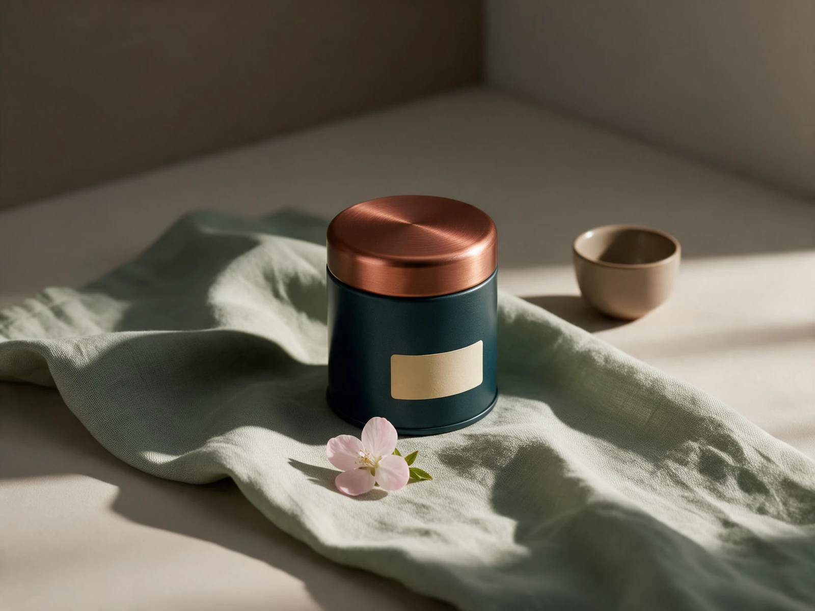 The edit changes the seasonal props and palette while keeping the tin as the main subject. Compare its lid and label outline side by side.